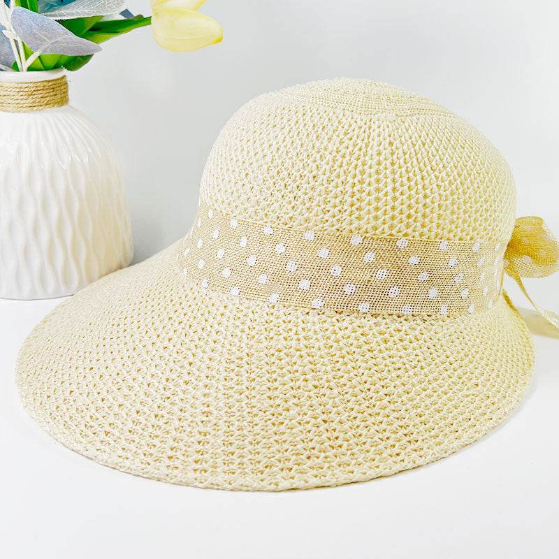 Summer Women's Wide Brim Bowknot All-Match woven Sun Hat - Velora