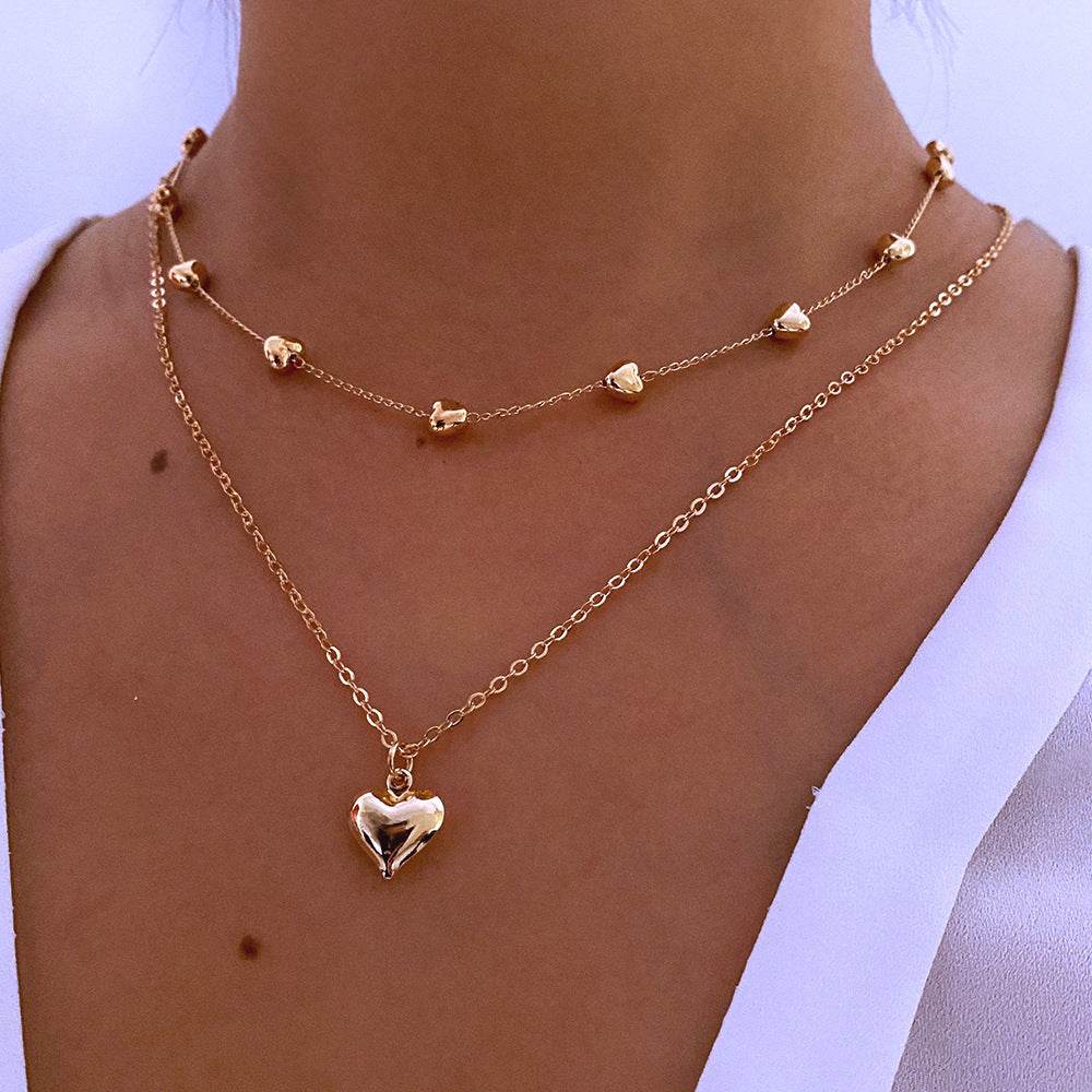 Double-layer Heart Pendant Fine Chain Necklace For Women Multilayer Gold Color Metal Necklaces Fashion Jewelry Accessories - Velora