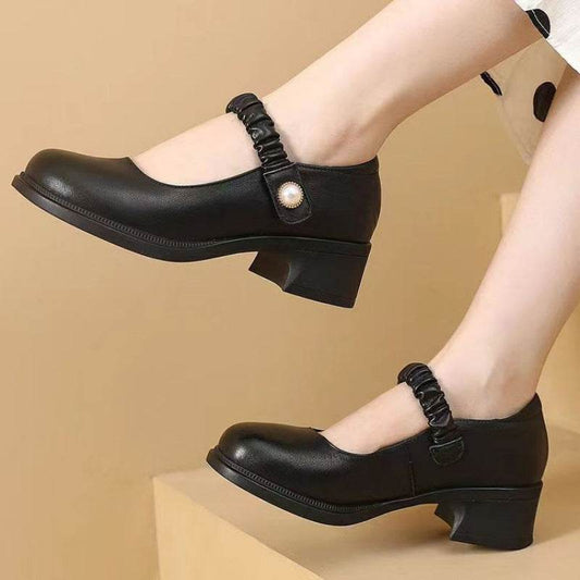 Mary Jane Leather Shoes Women's Pearl Japanese Style - Velora