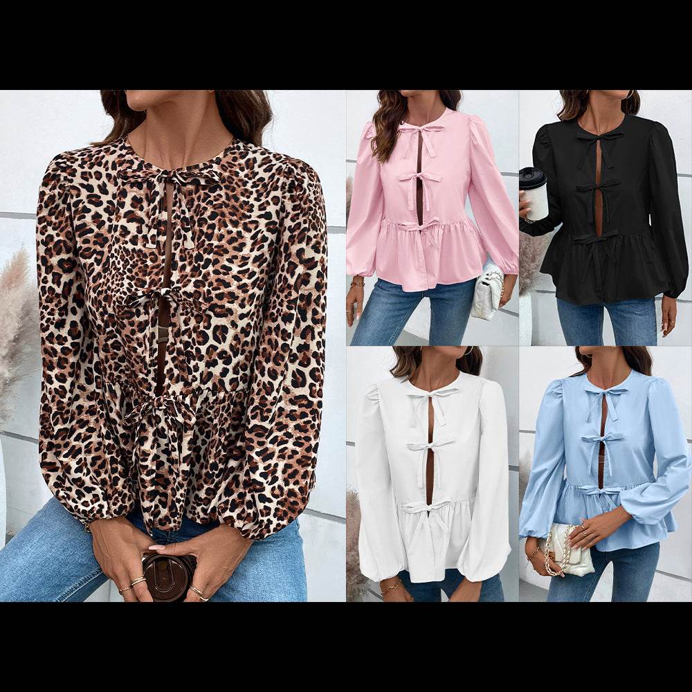 Casual Loose Lantern sleeve Buckle blouse Top For Women - Velora