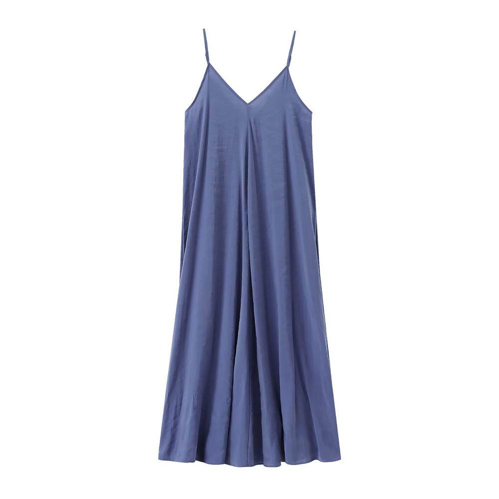 Elegant Women’s Summer Maxi Dress Casual Spaghetti Straps Solid V-Neck Cami Backless Dresses
