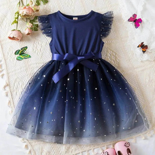 Fashionable Little Girl Starry Princess Dress Tulle Birthday dress Party dress for kids - Velora