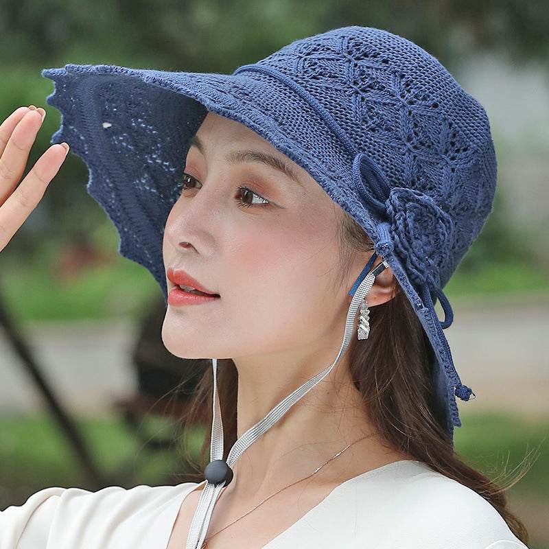 New Summer Outdoor Sunshade UV Protection Wide Brim Crotchet Sun Hat with neck flap for women - Velora