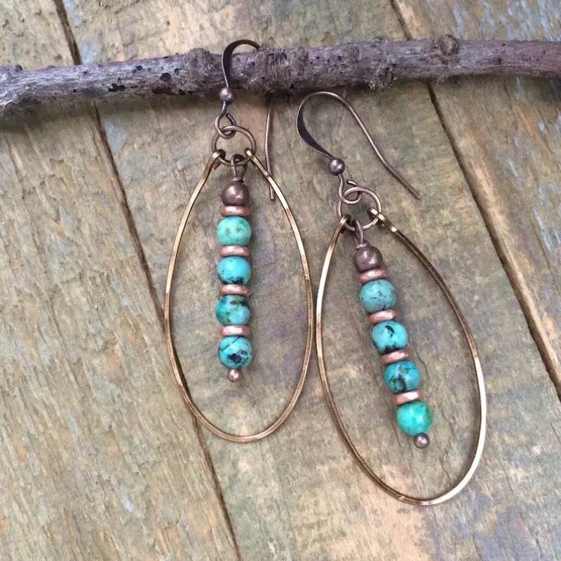 Turquoise Beaded Bohemian Vintage Earrings - Velora