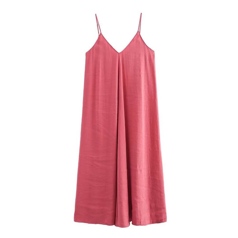 Elegant Women’s Summer Maxi Dress Casual Spaghetti Straps Solid V-Neck Cami Backless Dresses