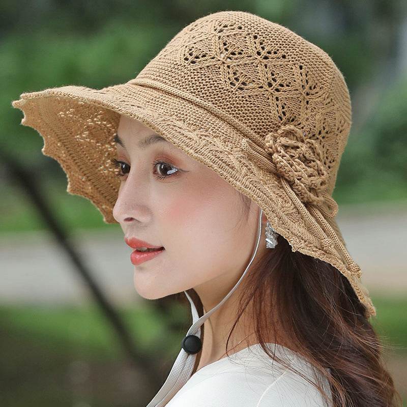 New Summer Outdoor Sunshade UV Protection Wide Brim Crotchet Sun Hat with neck flap for women - Velora