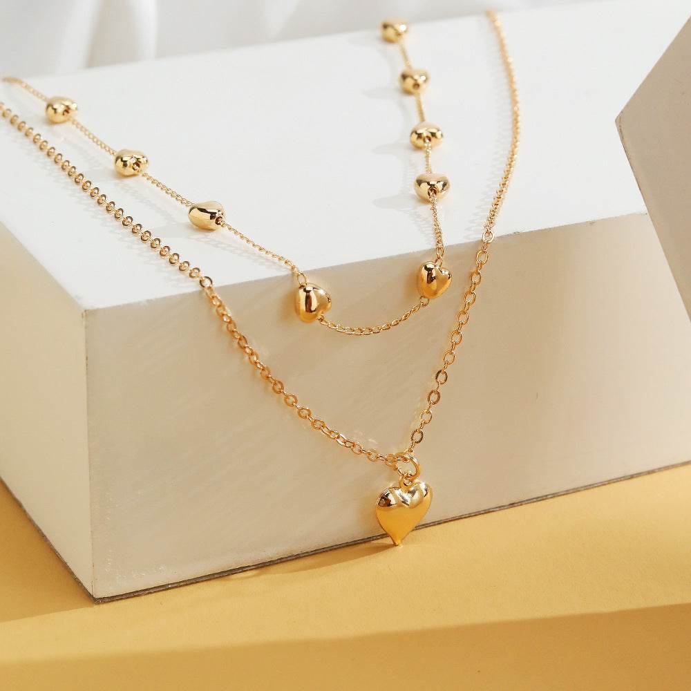 Double-layer Heart Pendant Fine Chain Necklace For Women Multilayer Gold Color Metal Necklaces Fashion Jewelry Accessories - Velora
