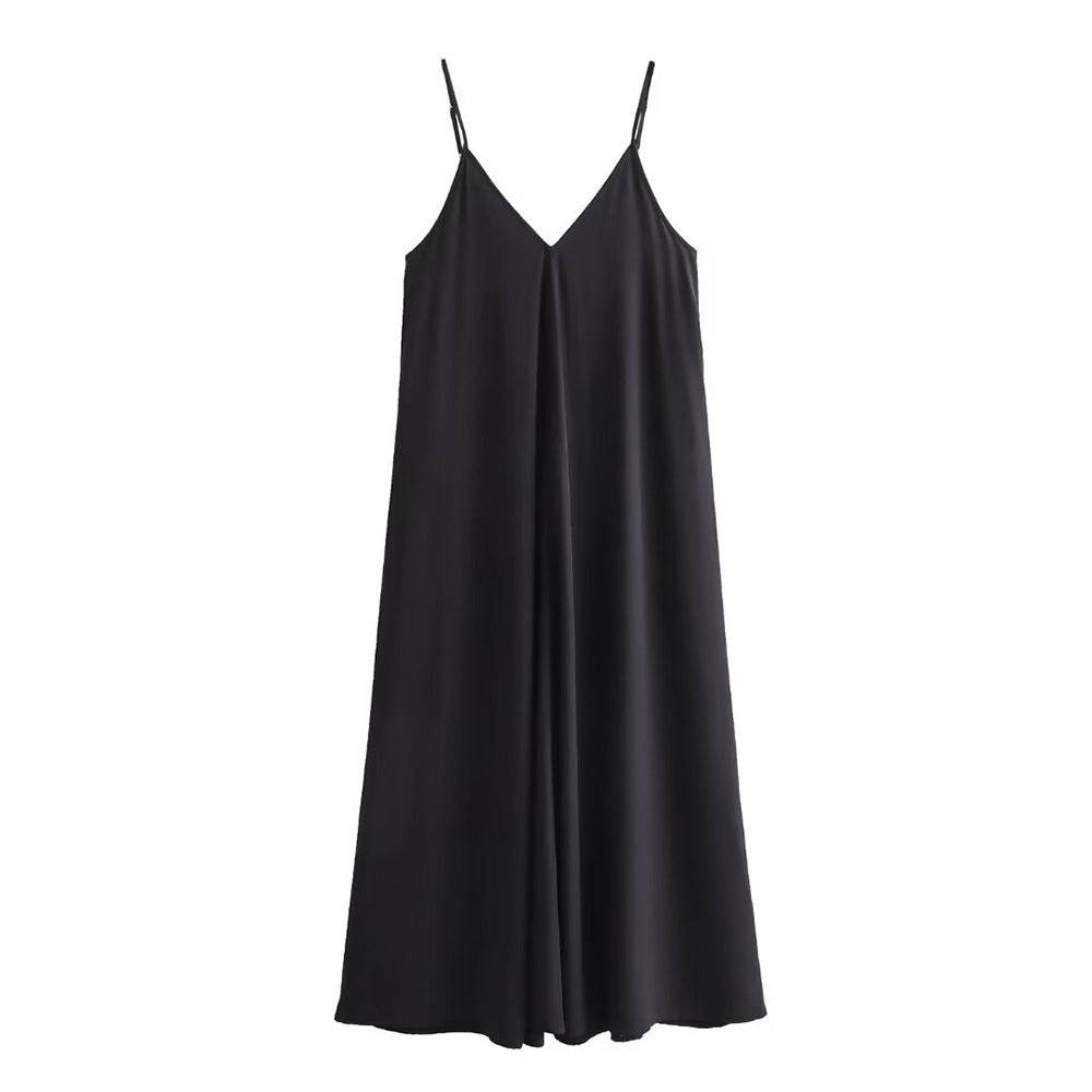 Elegant Women’s Summer Maxi Dress Casual Spaghetti Straps Solid V-Neck Cami Backless Dresses - Velora