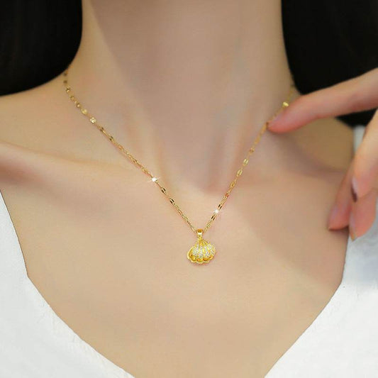 Shell Pearl Necklace With Rhinestones Female Zircon Temperament Personality Jewelry - Velora