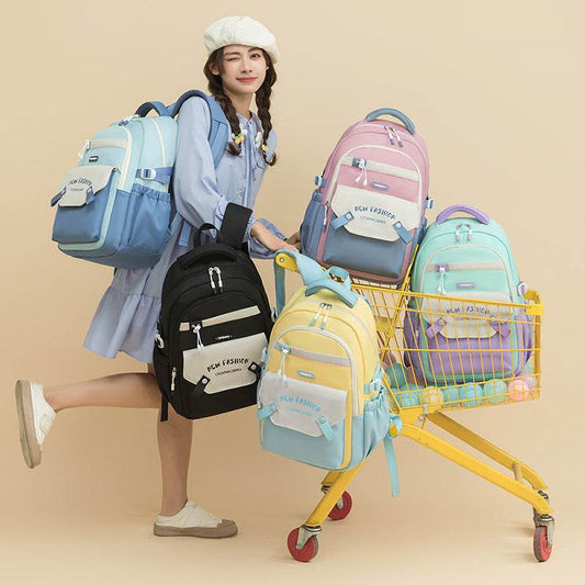 Colorful Contrast Schoolbag – Trendy Backpack for Students - Velora