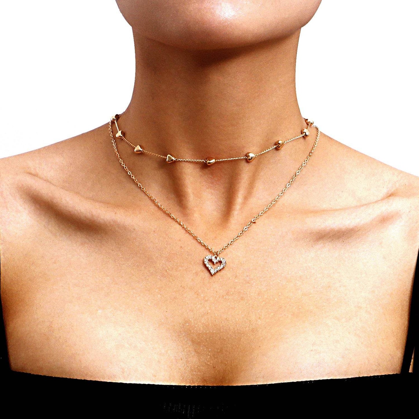 Double-layer Heart Pendant Fine Chain Necklace For Women Multilayer Gold Color Metal Necklaces Fashion Jewelry Accessories - Velora