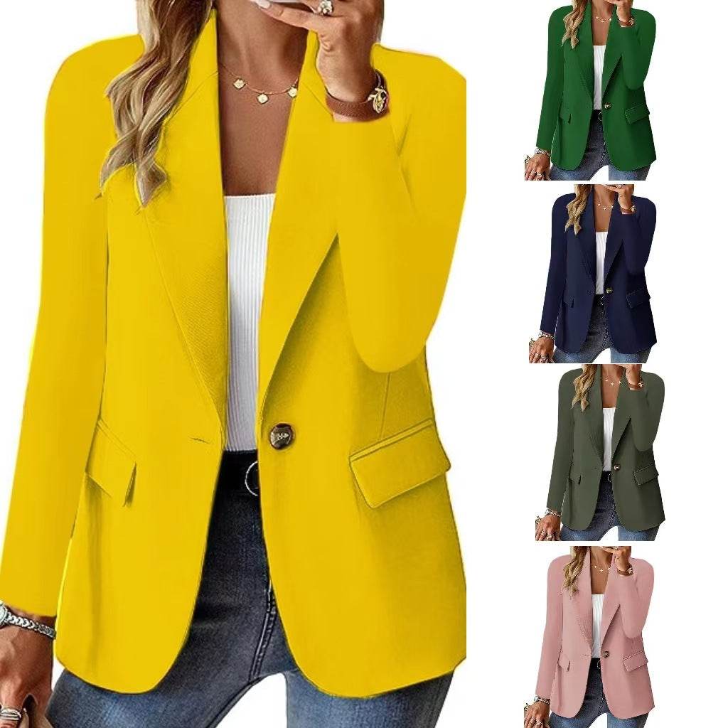 Fashion Casual Women Blazer Long-sleeved Solid Color Casual Cardigan Small Suit Jacket For Women Elegant Office Lady Outerwear - Velora
