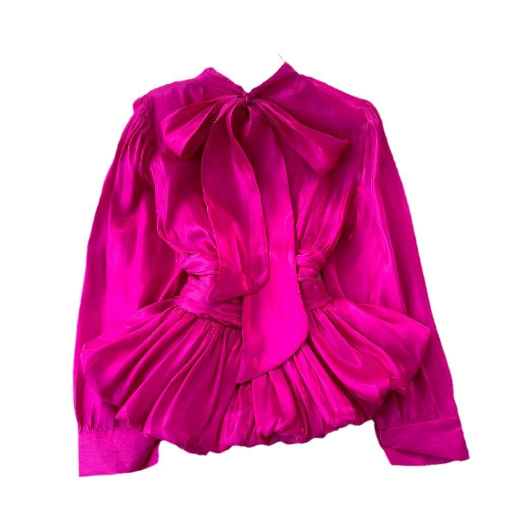 Elegant Luxury French Style High-grade waist belt lantern sleeve Niche Blouse top for Women - Velora