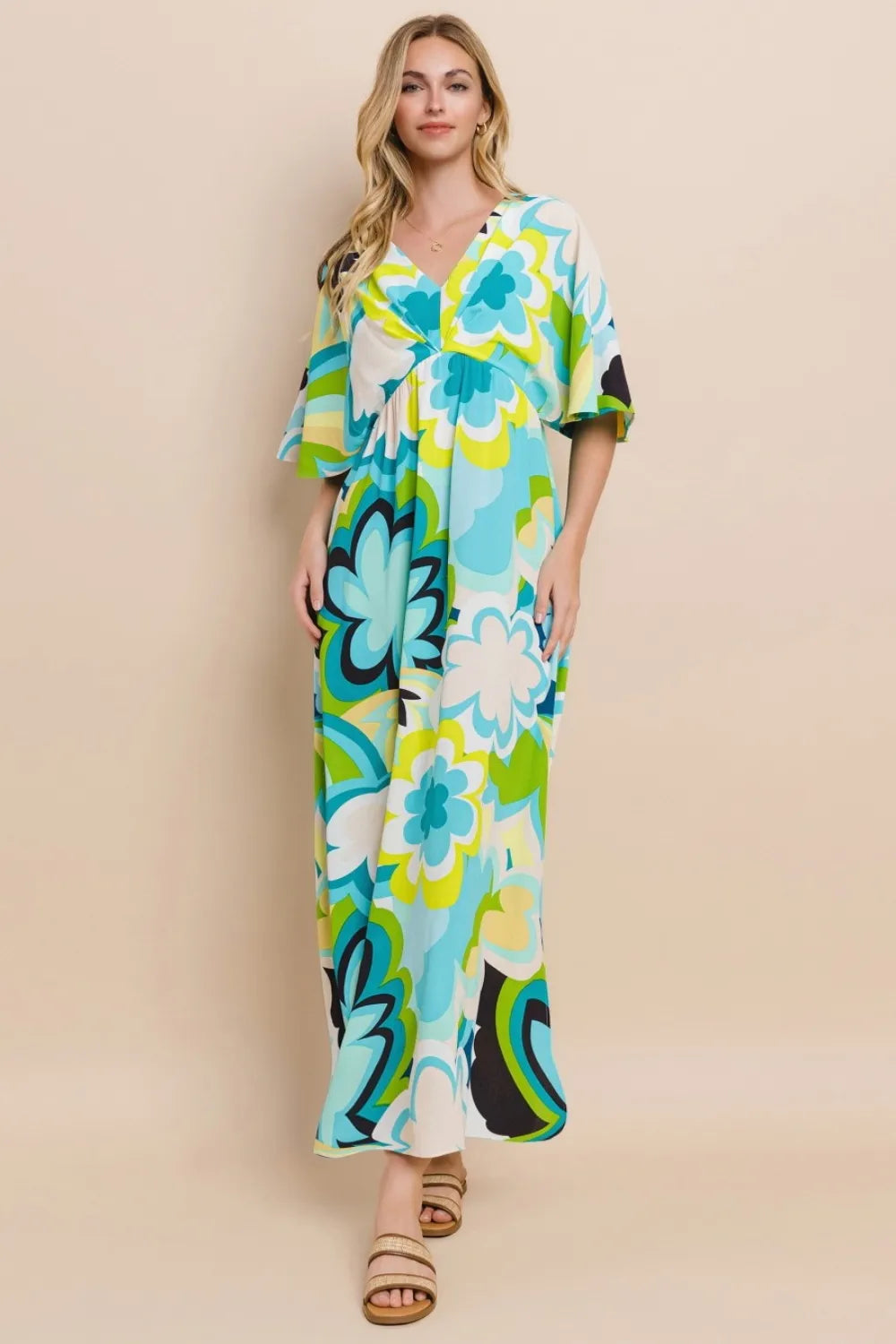 ODDI Floral Printed Slit Maxi Dress - Velora Luxury Fashion