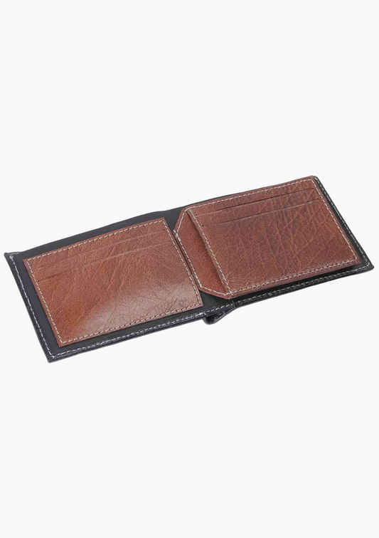 OHM Leather New York Wallet in Black/ Tan - Velora