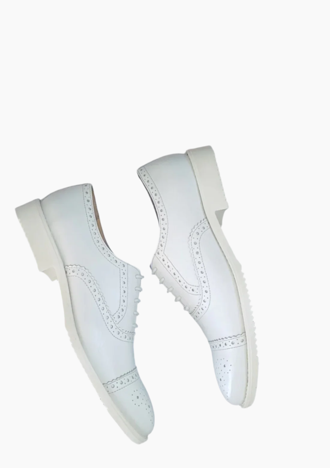 OHM Cap Toe Oxford Perforated Brogue Executive Leather Shoes White - Velora