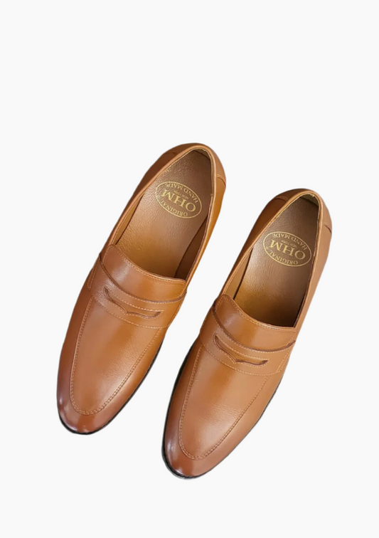 OHM Grained Leather Double Stitched Penny Loafer Shoes - Velora
