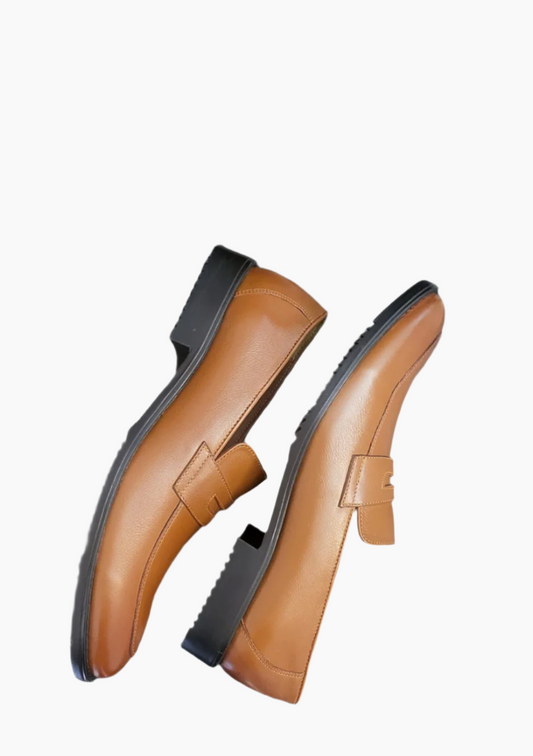 OHM Grained Leather Double Stitched Penny Loafer Shoes - Velora