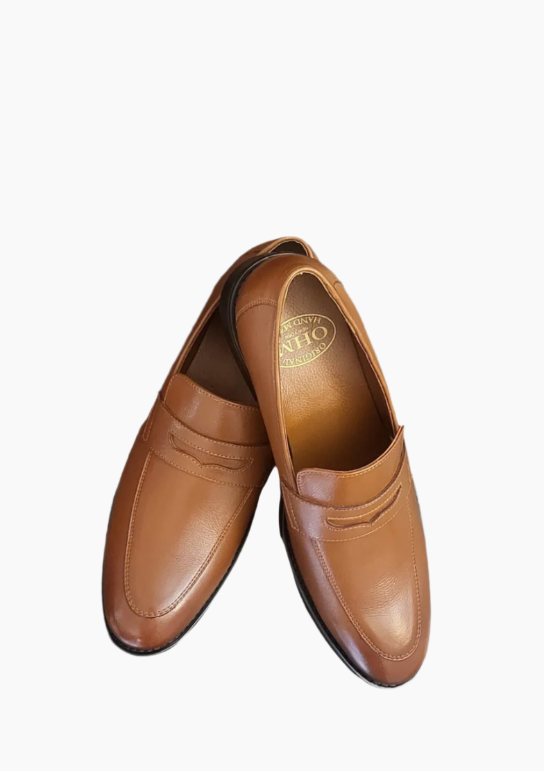 OHM Grained Leather Double Stitched Penny Loafer Shoes - Velora