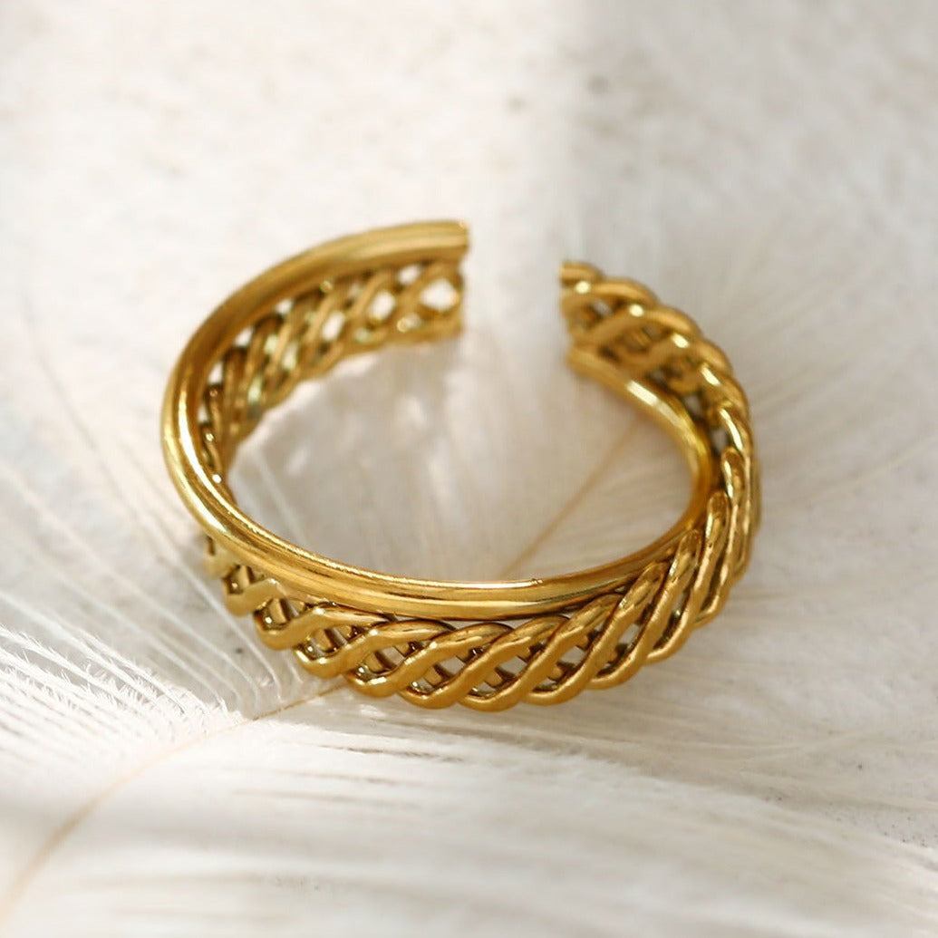 ORELIA Twisted Double Band Basketweave Stacked Ring - Velora Luxury Fashion