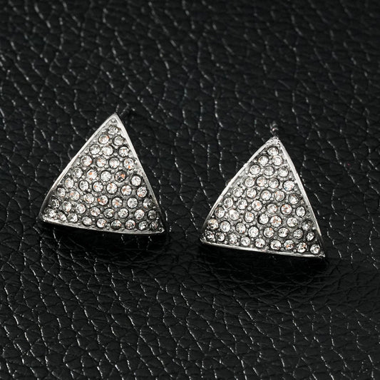 OTARU White Gold (Silver Toned): Pavé Zirconia (CZ) Triangle Shaped Stud Earrings. - Velora Luxury Fashion