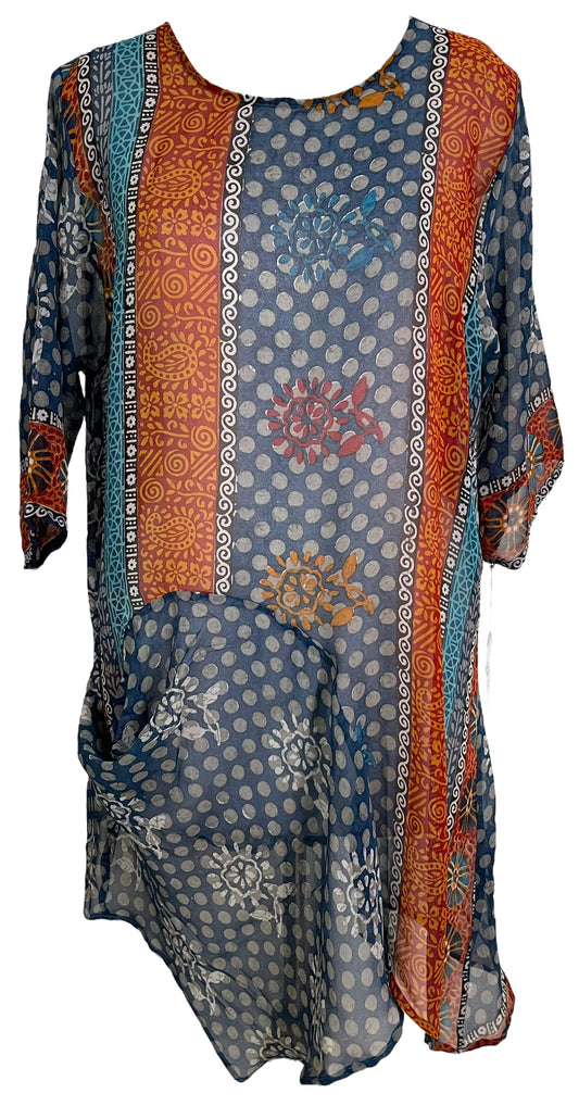 PRG6026 Sheer Avatar Pure Silk Self Pocket Tunic Dress - Velora
