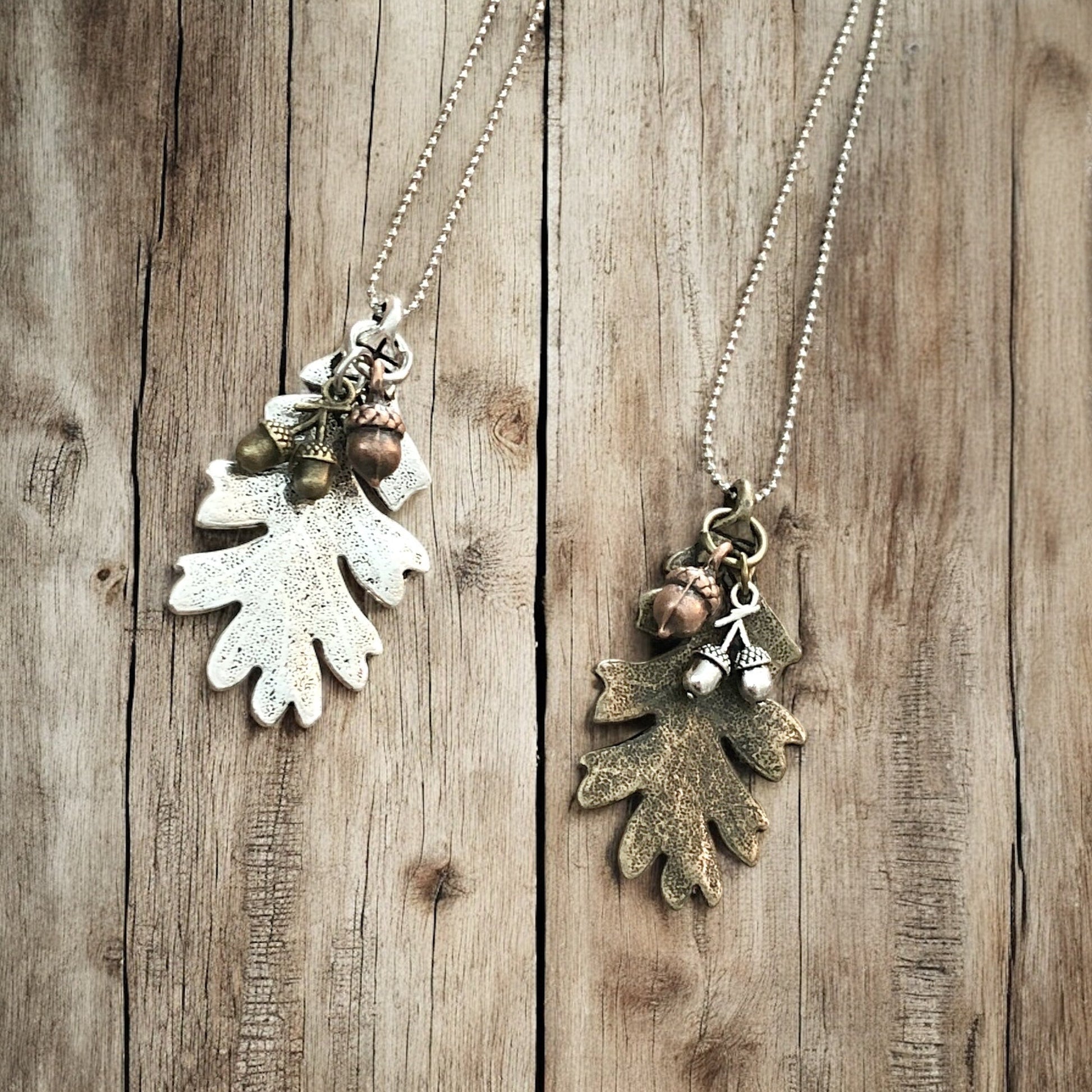 Oak Leaf & Acorn Necklace – Silver-Tone or Bronze-Tone Forest Pendant - Velora Luxury Fashion