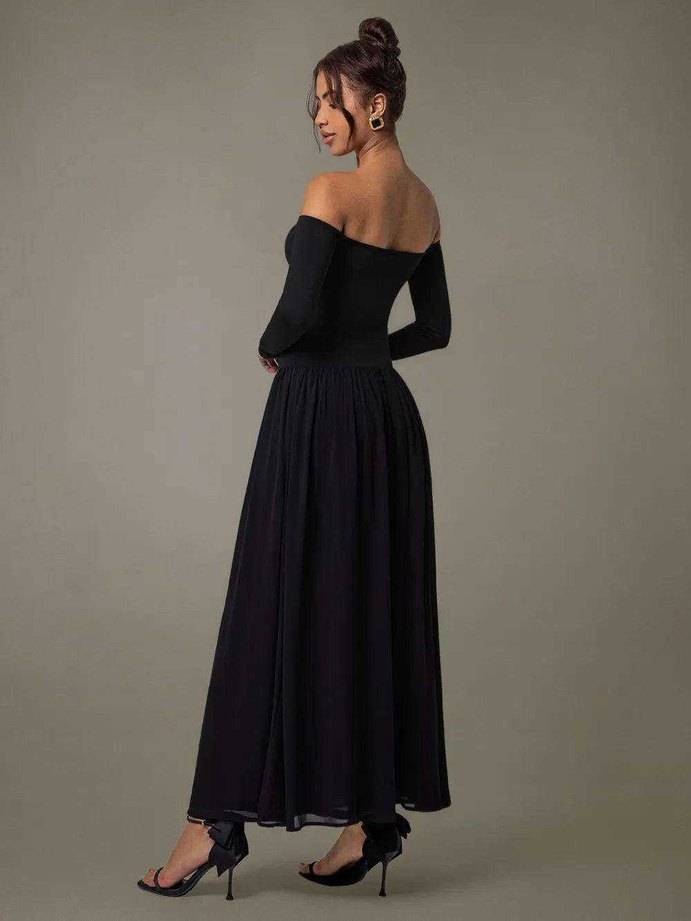 Off Shoulder Long Sleeve Maxi Dress - Velora Luxury Fashion