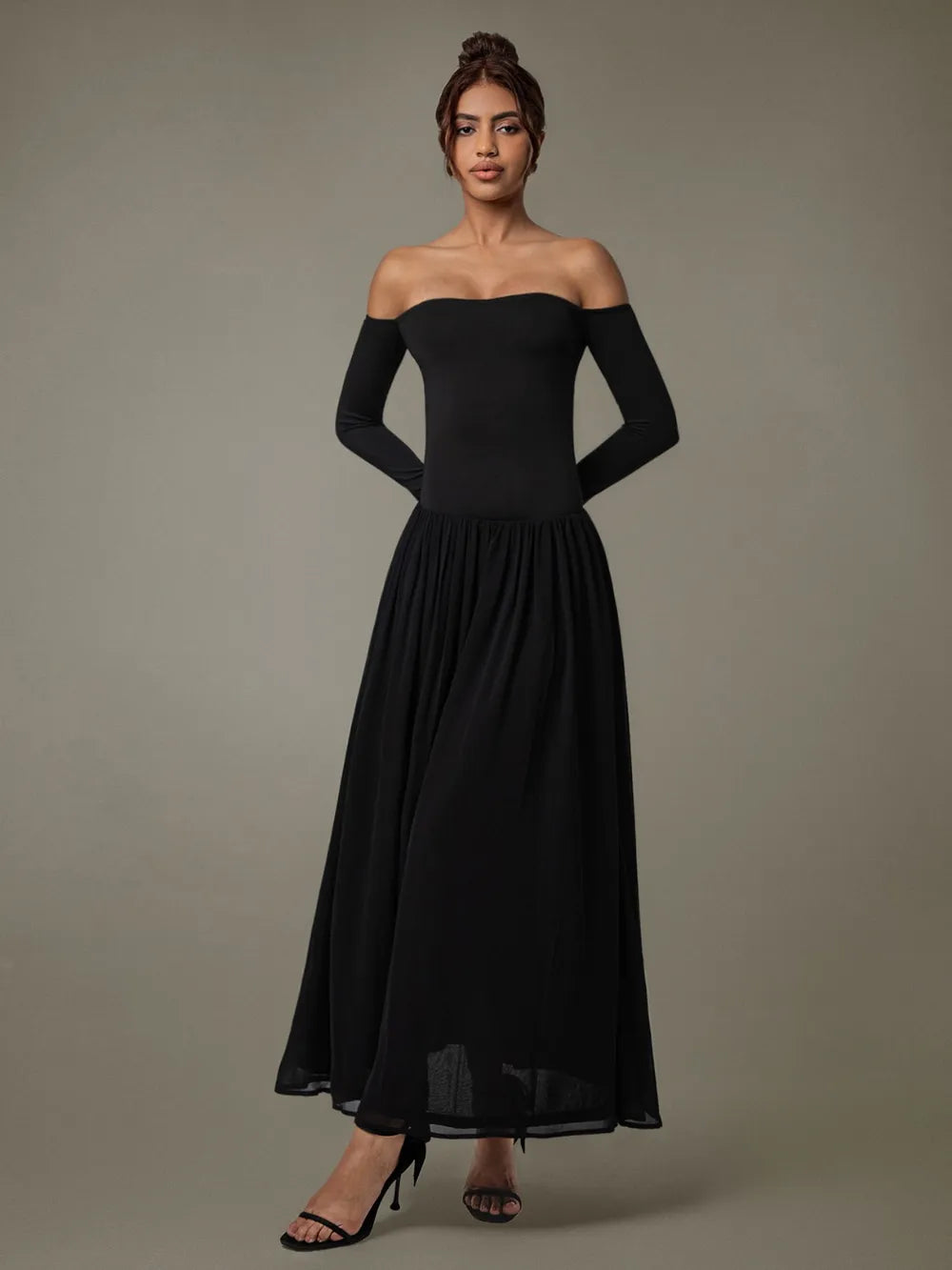 Off Shoulder Long Sleeve Maxi Dress - Velora Luxury Fashion