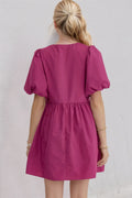 Oh Bow Ruched Puff Sleeve Mini Dress - Velora Luxury Fashion