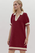 Oh Frill Contrast Trim Johnny Collar Short Sleeve Mini Dress - Velora Luxury Fashion