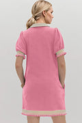 Oh Frill Contrast Trim Johnny Collar Short Sleeve Mini Dress - Velora Luxury Fashion