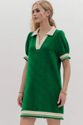 Oh Frill Contrast Trim Johnny Collar Short Sleeve Mini Dress - Velora Luxury Fashion