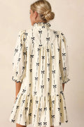 Oh Full Size Frill Bow Print Half Sleeve Mini Dress - Velora Luxury Fashion