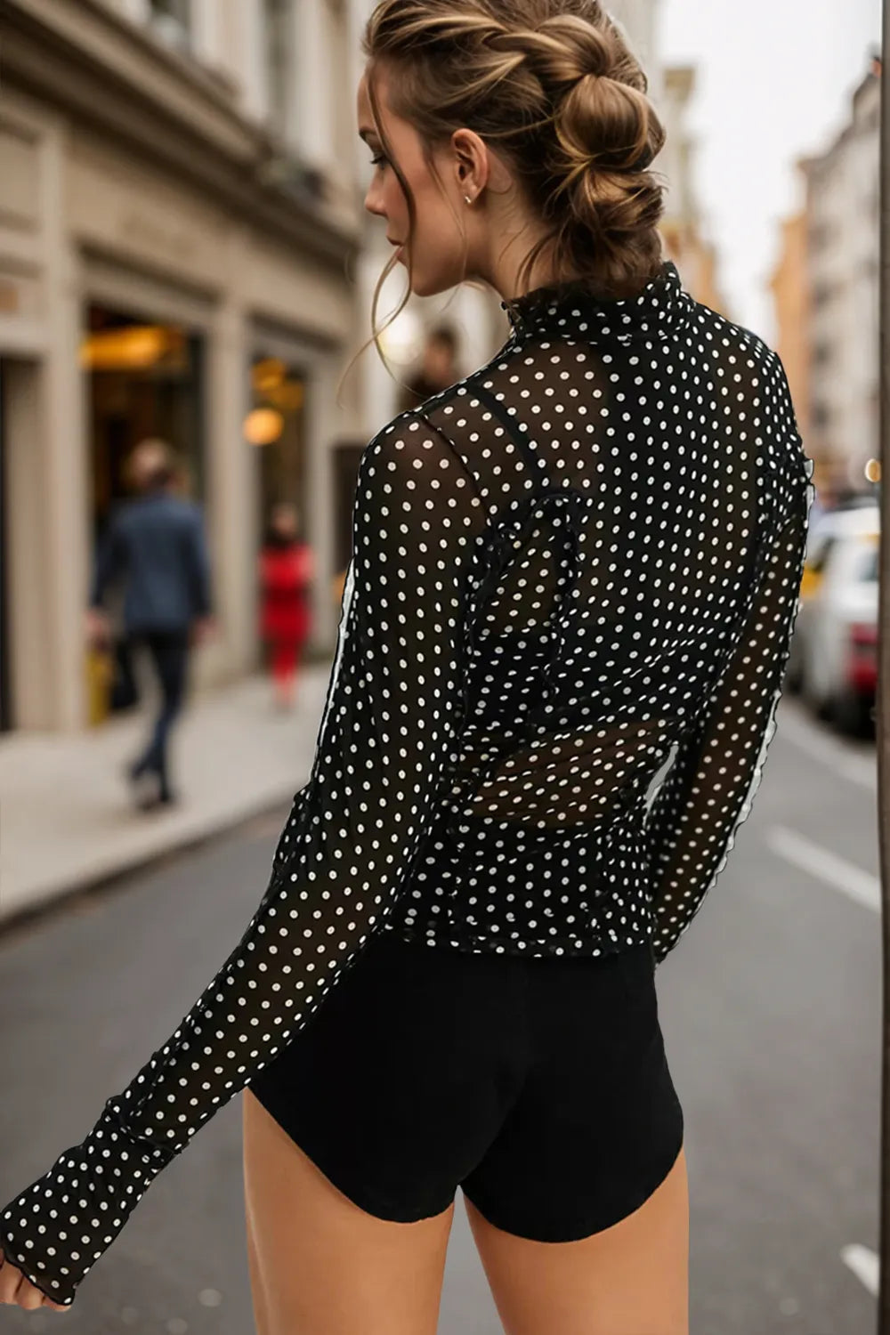 Oh Full Size Frill Printed Mock Neck Long Sleeve Top - Velora Luxury Fashion