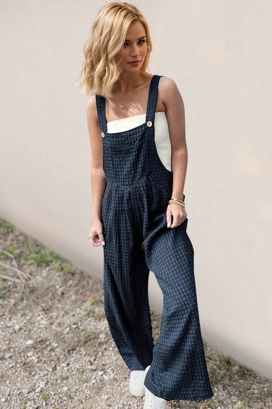 Oh Full Size Plaid Wide Leg Overalls with Pockets - Velora