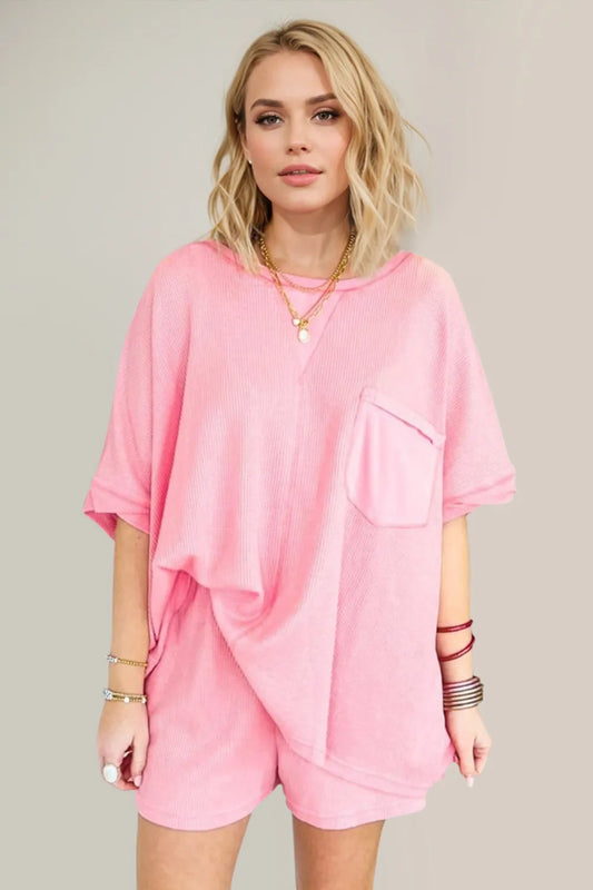 Oh Full Size Round Neck Half Sleeve Top and Shorts Set - Velora Luxury Fashion