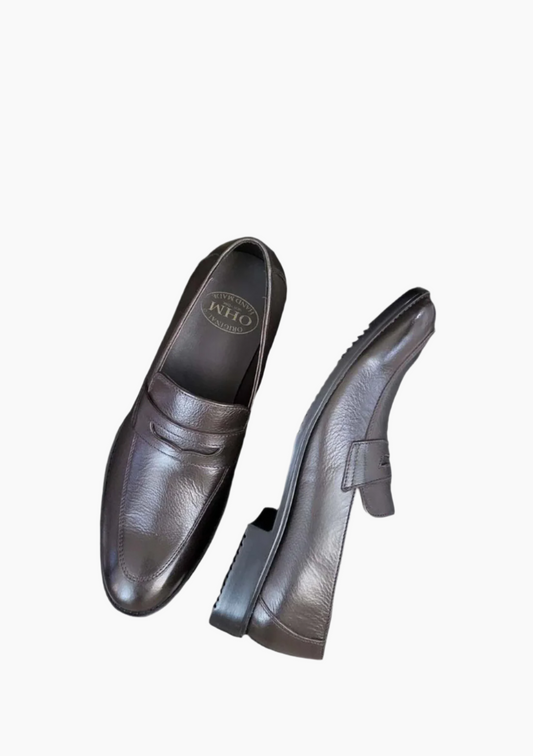 OHM Grained Penny Loafer Leather Shoes Coco Color - Velora