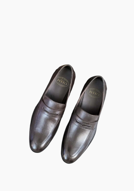 OHM Grained Penny Loafer Leather Shoes Coco Color - Velora