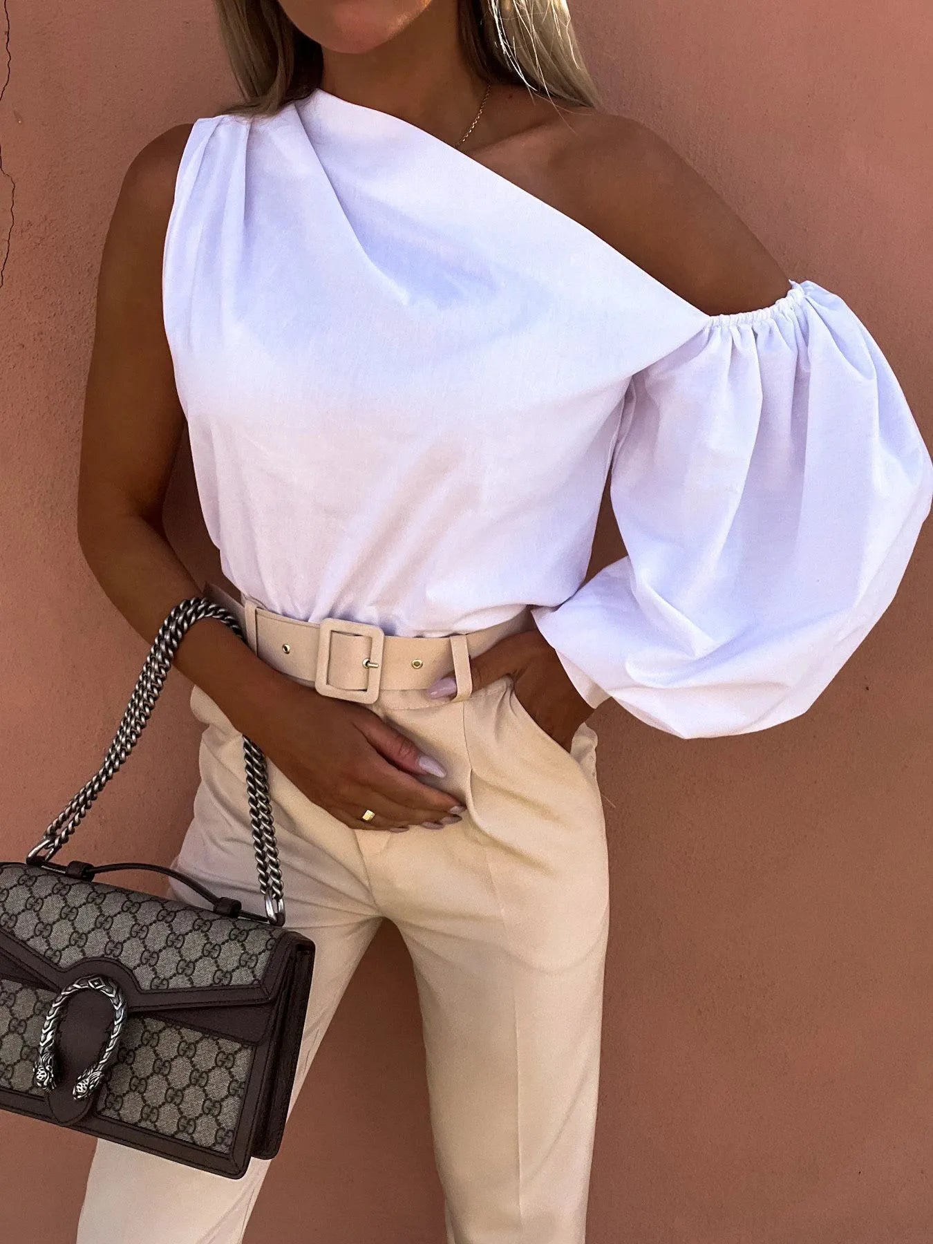 One Shoulder Puff Sleeve Blouse - Velora Luxury Fashion