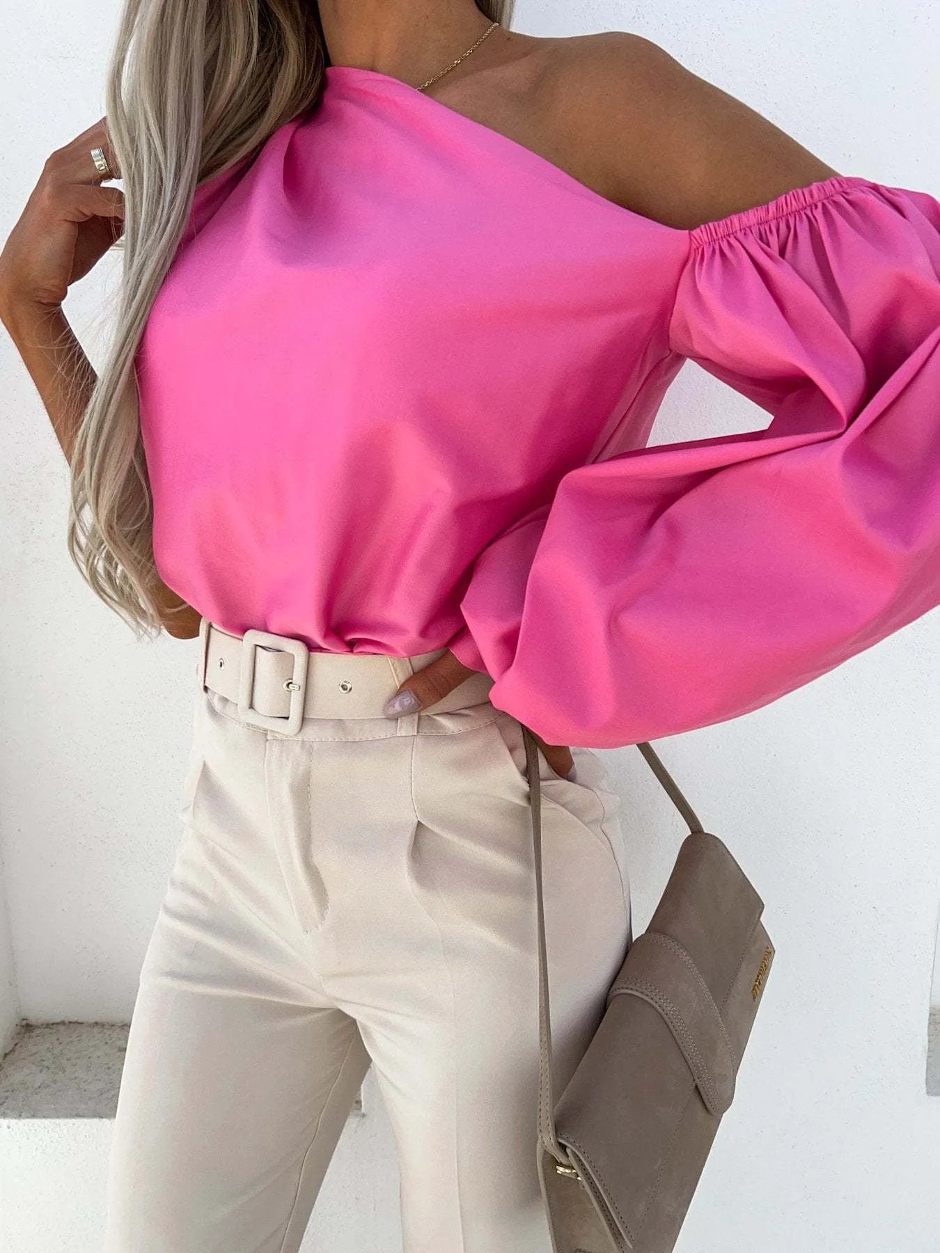 One Shoulder Puff Sleeve Blouse - Velora Luxury Fashion