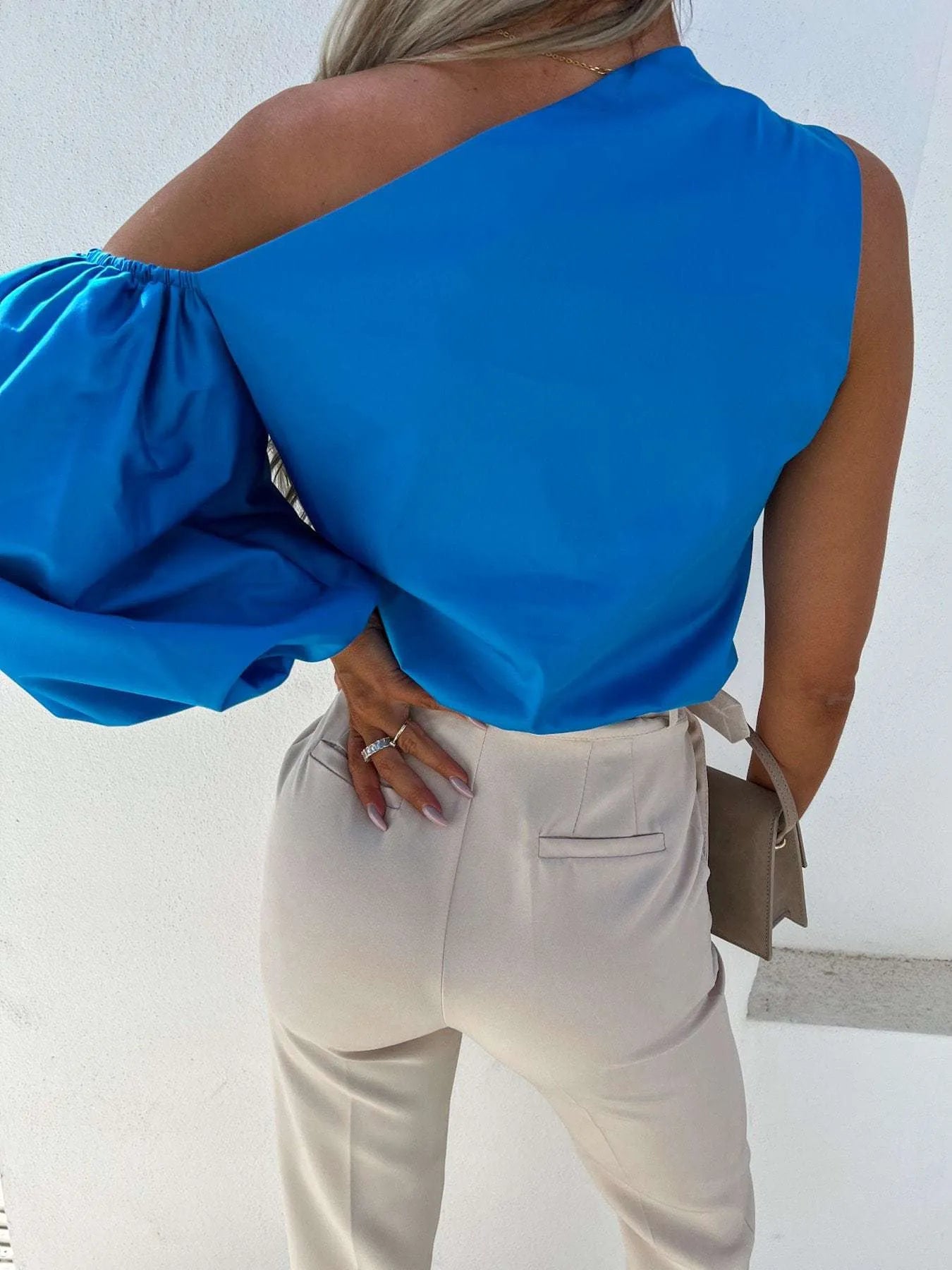 One Shoulder Puff Sleeve Blouse - Velora Luxury Fashion