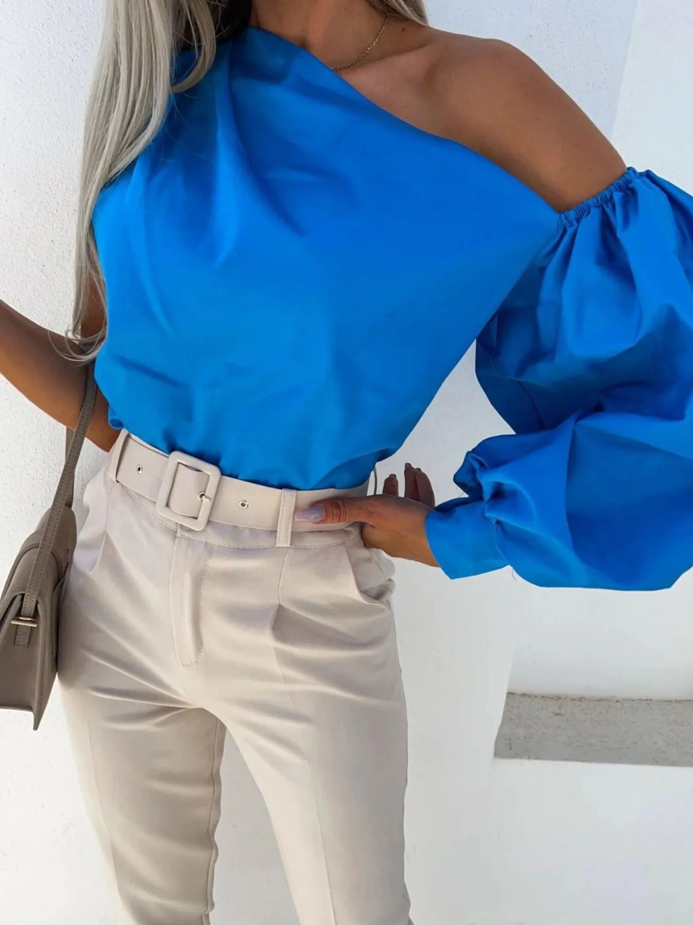 One Shoulder Puff Sleeve Blouse - Velora Luxury Fashion