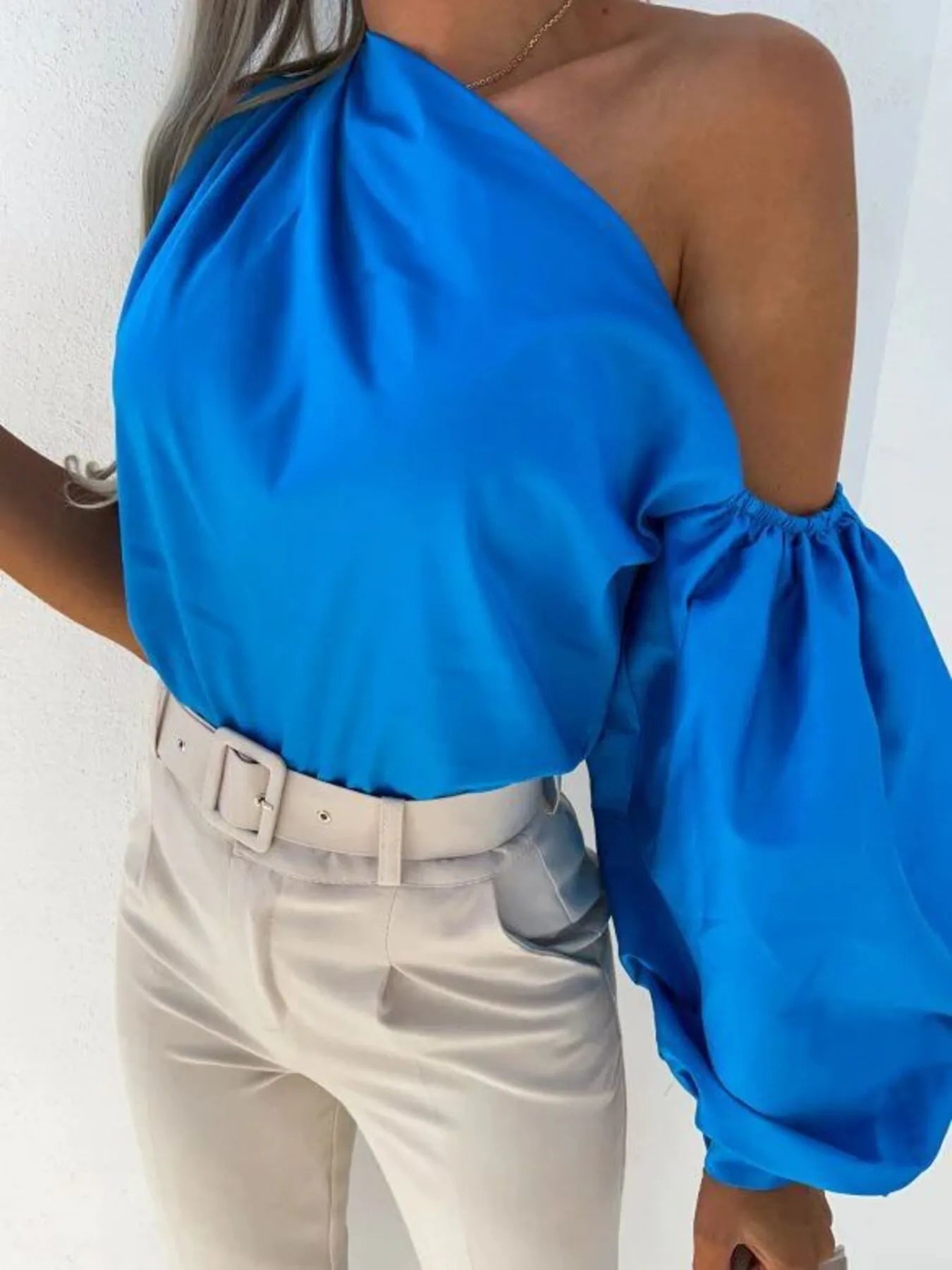 One Shoulder Puff Sleeve Blouse - Velora Luxury Fashion