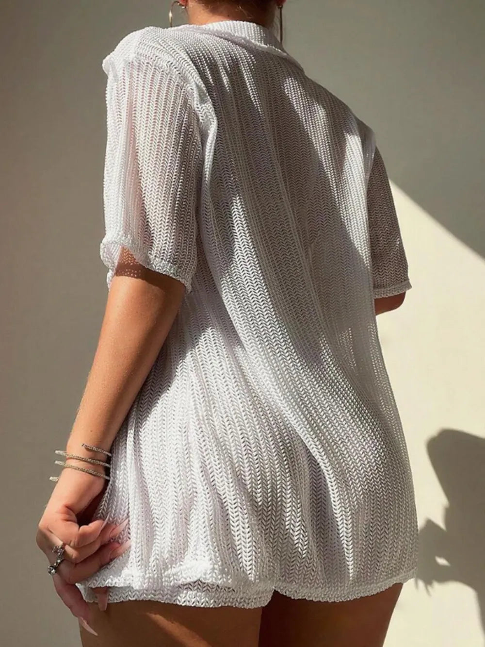 Open Front Half Sleeve Top and Shorts Cover Up Set - Velora Luxury Fashion