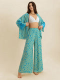 Open Front Printed Top and Pants Set - Velora Luxury Fashion