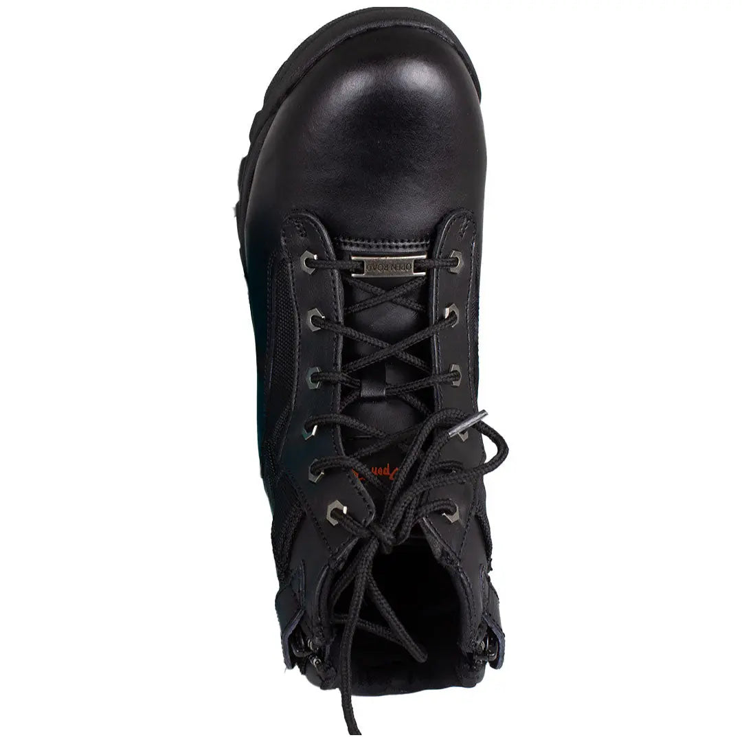 Open Road Men's Black Leather Tactical Lace-Up Boots with Side Zippers Entry - Velora Luxury Fashion