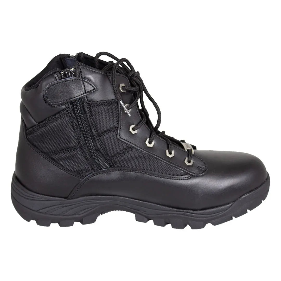 Open Road Men's Black Leather Tactical Lace-Up Boots with Side Zippers Entry - Velora Luxury Fashion
