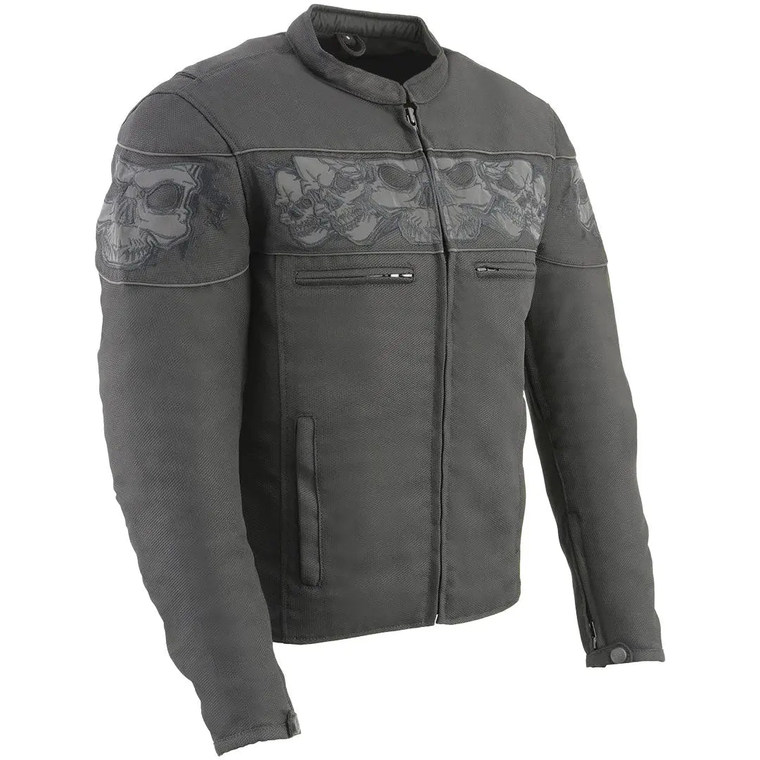 Open Road Men's Reflective Skull Cordura Motorcycle Jacket - Velora Luxury Fashion