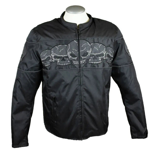 Open Road Men's Reflective Skull Textile Motorcycle Jacket - Velora Luxury Fashion